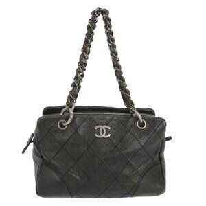 Chanel Dark Gray Calfskin Wild Stitch Chain Shoulder Bag NQ02596